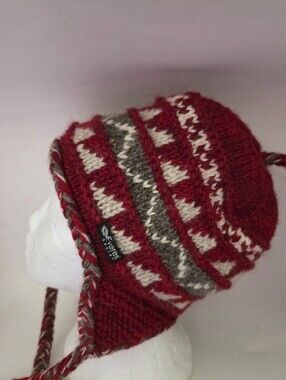 Everest Designs Mens red wool earflap hat classic geometric pattern Outdoor